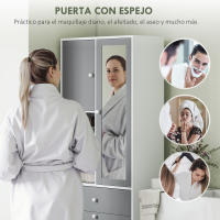 HOMCOM Armario de Baño con Cesto Ropa Sucia Armario Alto de Baño Estrecha con Espejo Cajón Compartimentos Abiertos y Estantes Ajustables 62x28,3x181 cm Blanco y Gris - details 2