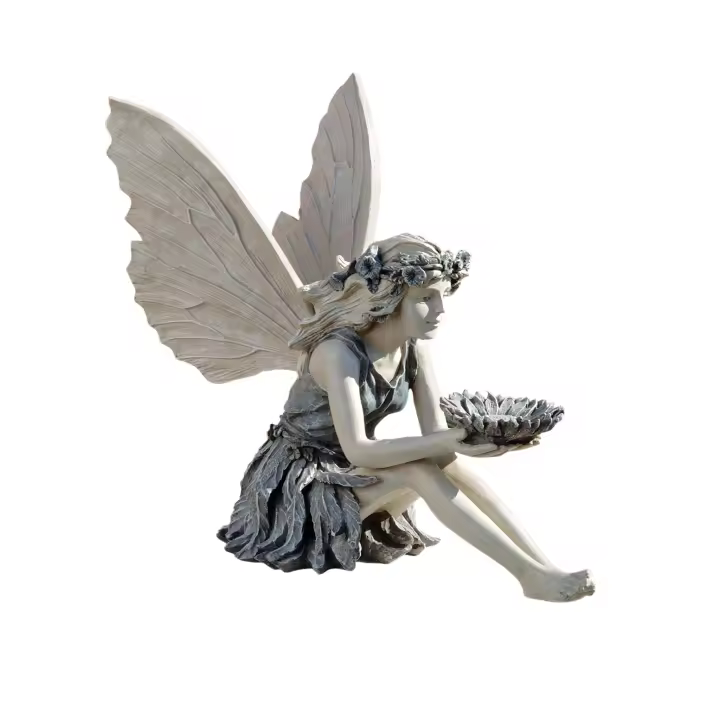 Adorno decorativo de jardín sentado hada mágica, estatuas de jardín de elfos sentados, estatua de Tudor y Turek, artesanía de resina, paisajismo, decoración de patio, estatua de elfo, estatua - 1