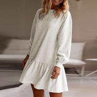 Vestido De Mujer Otoño Manga Larga Pullover Cuello Redondo Rib Knit Patchwork Suéter Cómodo Casual Mini Vestidos Estilo Vintage - details 14