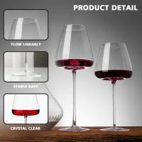 Vaso De Vino Tinto Ultra-Fino De Cristal Hecho a Mano 260-650ML Capacidad Gran Abdomen Para Prueba De Vino Bordeado De Burdeos Y Burgundy - details 3