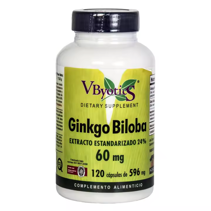Vbyotics - GINKGO BILOBA 60 MG 120 CÁPSULAS - Mantén Función Cognitiva y Memoria - 1