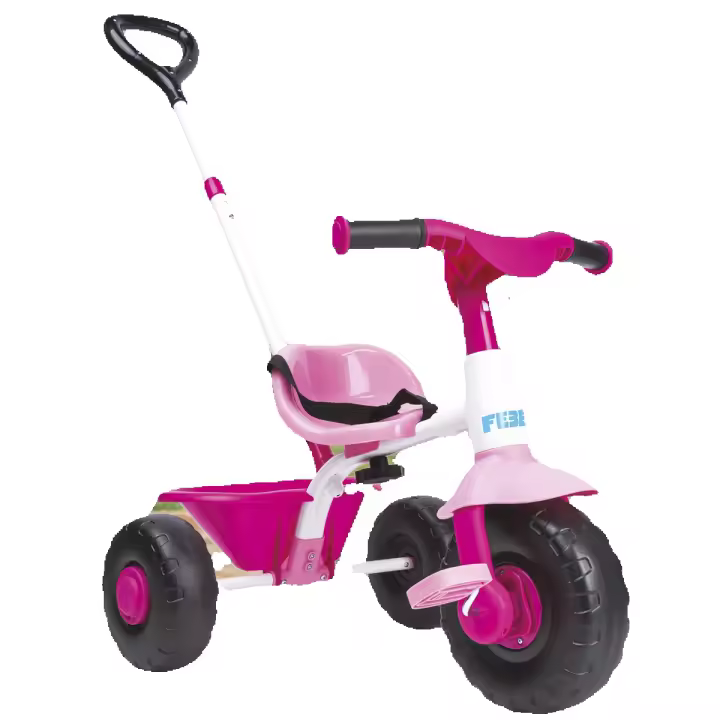 FEBER - Baby Trike Pink, Triciclo para Niños con Estructura Metálica y Cinturón de Seguridad, 2 Posiciones, Silla de Empuje y Triciclo con Pedales, De 1 a 3 Años, Color Rosa, Famosa (800012811) - 1