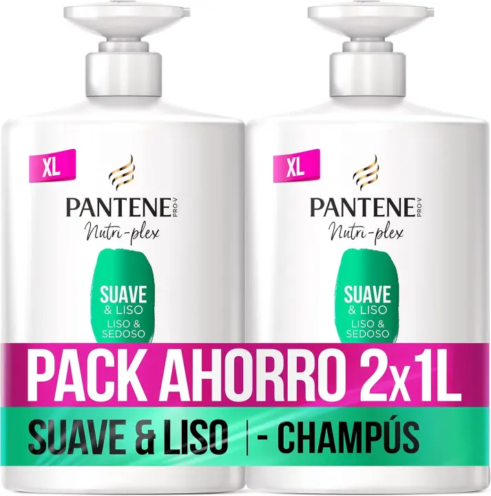Pantene Champú Pelo Suave Y Liso Nutri Pro-V, Fórmula Pro-V + Antioxidantes, Alisa El Pelo Encrespado Y Rebelde, Champú Hidratante, 2x1000ML - 1
