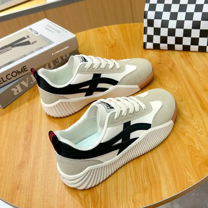 Zapatos Blancos Planos Para Mujer Transpirables Casual De Otoño Zapatos De Correr Comodidad Medio Tacón Material PU Talla Verdadera - 1