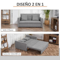 HOMCOM Sofá Cama de 2 Plazas Tapizado en Poliéster con 2 Cojines Desmontables Reposabrazos y Base de Almacenaje Sofá Doble Moderno para Salón Oficina 152x101x81 cm - details 0