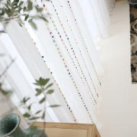 Cortina De Tules Nórdicas Coloridas Con Borlas Transparente Y Elegante Para Decoración De Sala De Estar Y Dormitorio Con Bolso De Percha - details 6