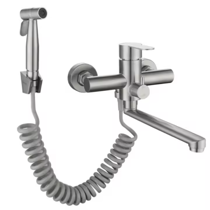 Mezclador de cocina de dos orificios, mezcla de fregadero de Cocina with pistol mezcla de Agua fría y Caliente de 360 ° - 1