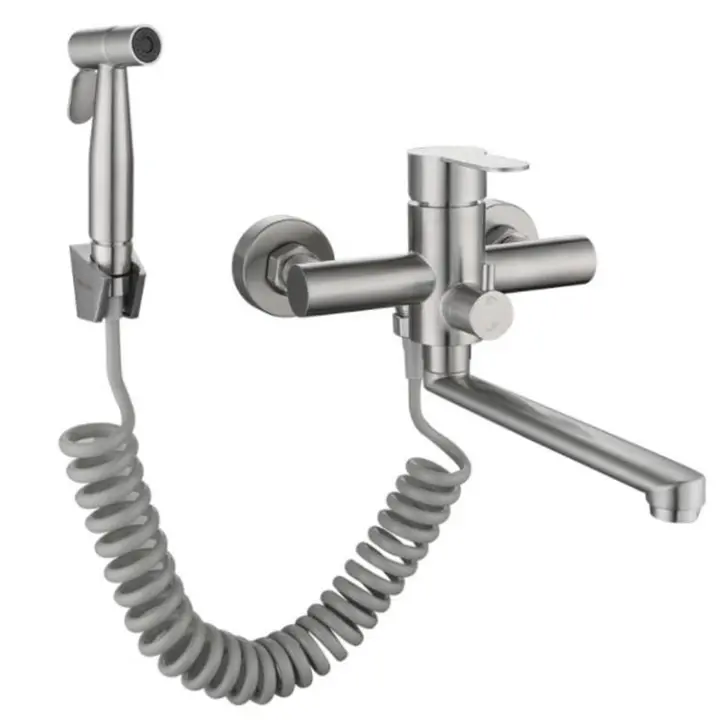 Mezclador de cocina de dos orificios, mezcla de fregadero de Cocina with pistol mezcla de Agua fría y Caliente de 360 ° - 1