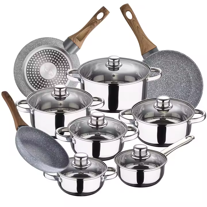 San Ignacio Batería de Cocina 12 Piezas en Acero Inoxidable con Sartenes y Cacerolas con Tapas de Vidrio - 1
