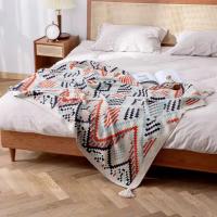 Manta Azul, Manta Boho de Dot Con flecos, Manta suave y colorida para sofá Cama y Salón, Azul y Naranja - details 2