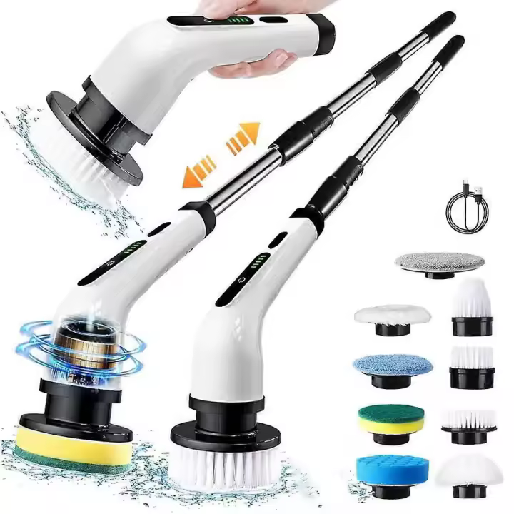 Electric Rotary Scrubber, Rechargeable Cleaning Brush, Shower Scrubber with 9 Brush Heads, for Tub Tile Floors Car - 1