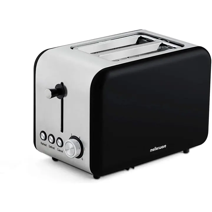 Mellerware - Tostadora Crispy! 850W. Diseño acero inoxidable, 2 rebanadas 14x4 cm, tostador de pan, recalienta y descongela, eléctrica, bandeja recogemigas, tostadas, desayuno, merienda, accesorios cocina - 1