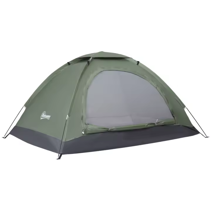 Outsunny Tienda de Campaña para 2 Personas Tienda de Camping Plegable con 2 Ventanas de Malla Bolsillo Bolsa de Transporte y Marco de Fibra de Vidrio 206x152x110 cm Verde - 1