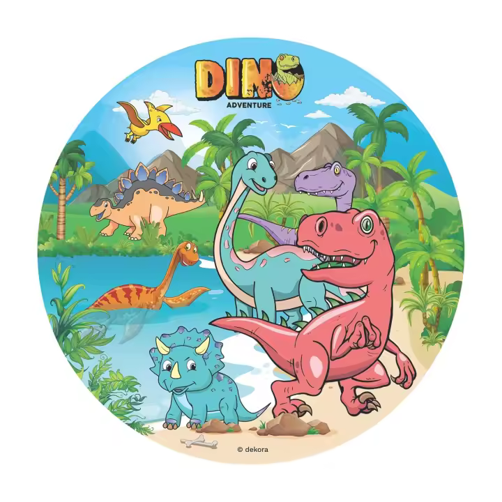 dekora - Oblea Comestible de Dinosaurios - Disco Redondo de 20 cm para Decoración de Tartas - Ideal para Cumpleaños Infantiles y Fiestas Temáticas - 1