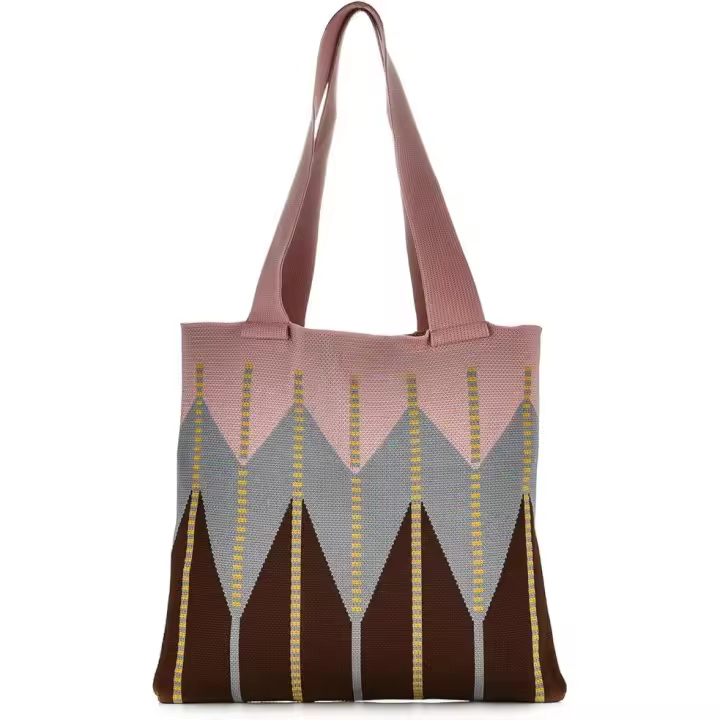Bolso de hombre de punto colorido para Mujer, con diseño Geométrico de Bloques de color Y ASA superior, ideal para Viajes, Playa, Trabajo, diary use, rose color - 1