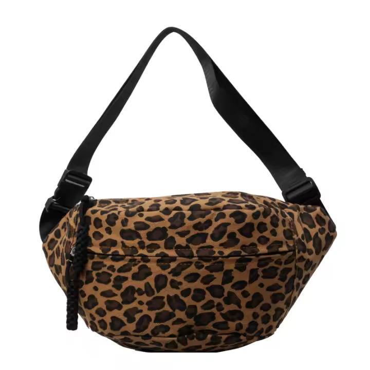 Bolsa De Cintura Para Mujer Con Estampado De Leopardo Bolso De Hombro Cruzado De Lona Moda Casual Bolsa De Pecho De Calle - 1