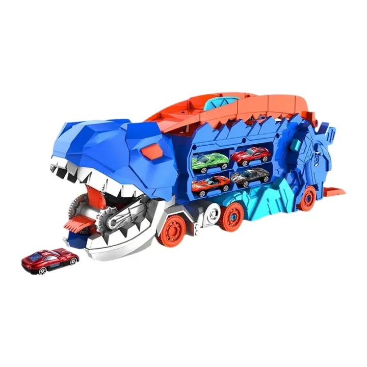 Camión De Transporte Dinosaurio De 25 Pulgadas Con Carril Y Cuatro Buggy De Aleación Que Se Plegan Y Deslizan Creando Un Tyrannosaurus Rugiente - 1