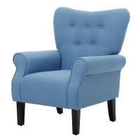 HOMCOM Butaca de Salón Tapizada en Tela Sillón Relax con Reposabrazos Asiento Acolchado y Patas de Madera Estilo Moderno para Dormitorio 78x74x97 cm Azul - details 0