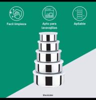 Set de 5 Recipientes de Acero Inoxidable Prácticos Resistentes y Elegantes para Cocina Almacenamiento Diario-Euroxanty- - details 2