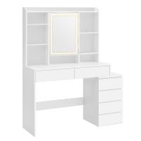 Tocador moderno con luces led ajustables, mesa de maquillaje con espejo, compartimentos y estantes ajustables, blanco nube - details 0
