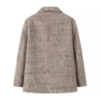 Abrigo Elegante De Lana Para Mujer Con Cuello De Palmetto Largo Manga Full Botones Otoño/Invierno Suéter De Oficina Suelto - details 2