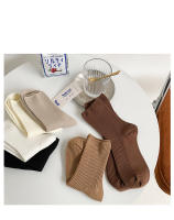3 Pares De Calcetines De Algodón Para Mujer Estilo Coreano Casual Transpirables Calcetines De Color Caqui Para Niñas - details 1