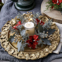 1Pc Guirnalda De Navidad Con Pino Y Vela Anillo De Flores Artificiales Decoración Para Mesa De Fiesta En Casa - details 2