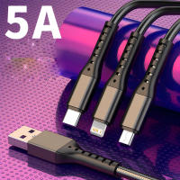 Cable De Carga Rápida 3 En 1 5A Braided Negro Compatible Con iPhone Xiaomi Samsung Oneplus Tipo-C/USB-C Con Tres USB-A Para iPhone - details 0