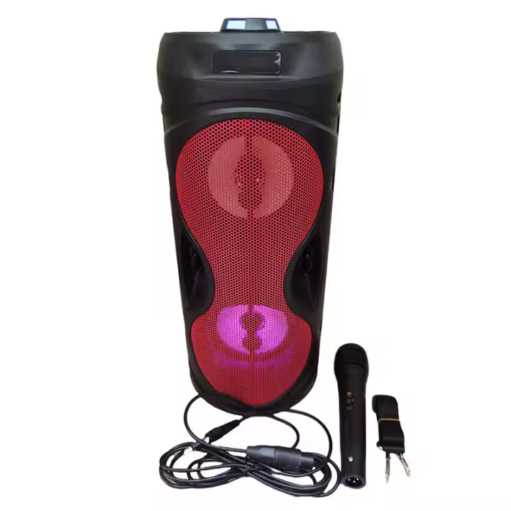 35x14cm Altavoces grandes de fiesta con micrófono, Barril de pistola para coche, carrito de karaoke, altavoz portátil con pantalla LED, barato - 1
