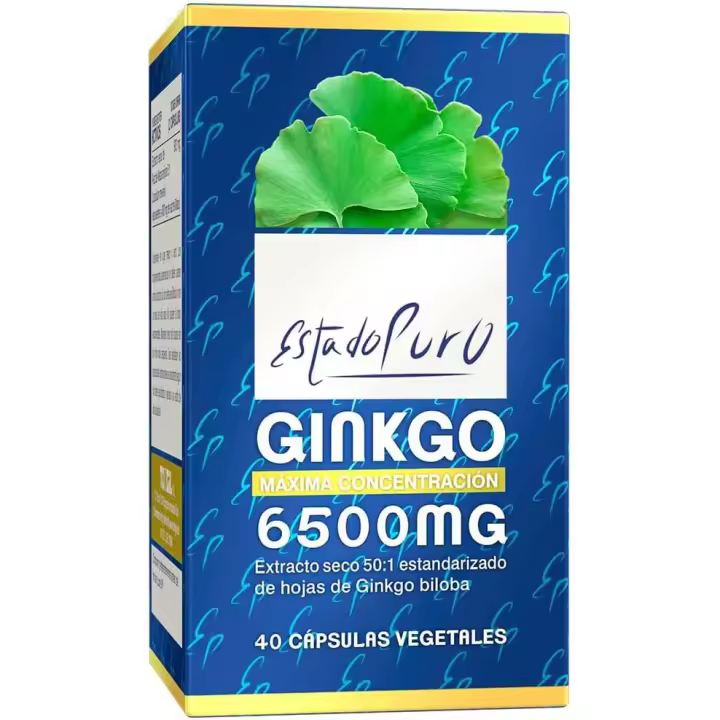 Ginkgo Biloba Estado Puro 6500mg  Extracto Estandarizado y Máxima Concentración  24% de Flavonoides y 6% de Terpenos  Memoria y Concentración + Circulación  40 Cápsulas de Tongil - 1