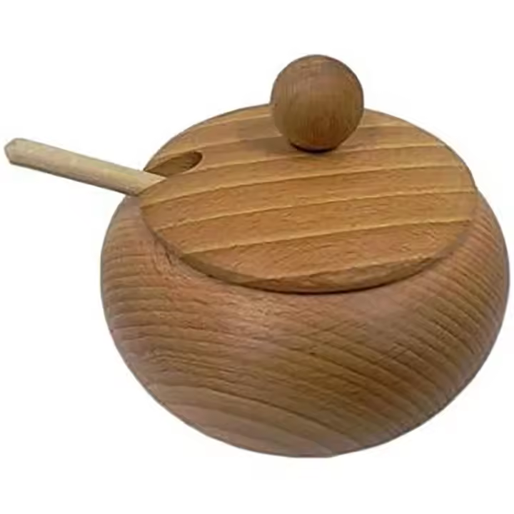 Azucarero Redondo de Madera con Tapa y Cuchara – Capacidad 250 ml – Diseño Natural Decorativo para Cocina – Tratado con Aceite de Linaza – Ideal para Regalo y Uso Diario - 1