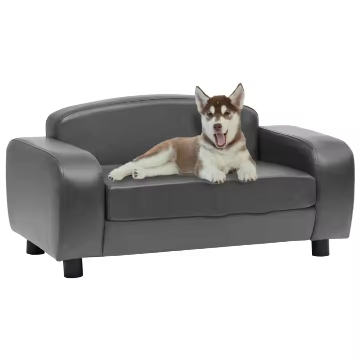 vidaXL SOFÁ PARA PERROS CUERO SINTÉTICO GRIS 80X50X40 CM - 1