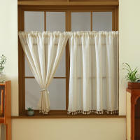 Cortina Corta De Lino Beige 1 Pieza Estilo Bohemio Japonés Para Ventanas Pequeñas Y Puertas Decoración Y Protección De La Privacidad - details 6