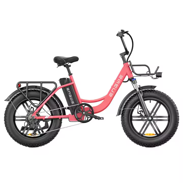 ENGWE L20 Bicicleta eléctrica, neumático grueso de 20 * 4,0 pulgadas, motor de 250W, velocidad máxima de 25 km/h, batería de 48V 13Ah, autonomía de 140 km, carga máxima de 120 kg, Shimano de 7 velocidades, Prácticos accesorios gratuitos - Rojo rosado - 1
