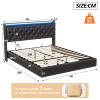 Cama Flotante Negra 140x200/160x200 cm con LED RGB, PU, Cabecero con Carga USB y Almacenaje Interior - details 3