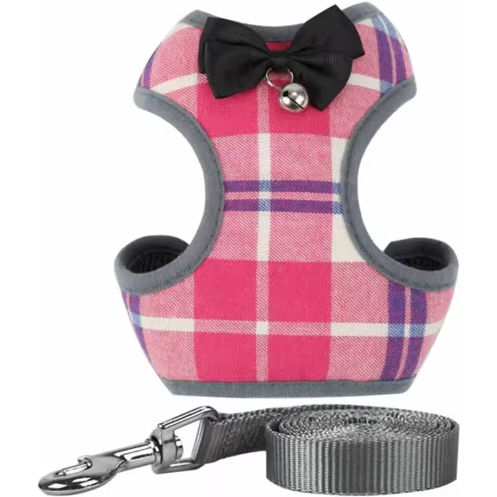 Arnés para perro/gato, correa cómoda y transpirable suave para cachorro de perro pequeño para caminar MZ123 (L, rosa) - 1