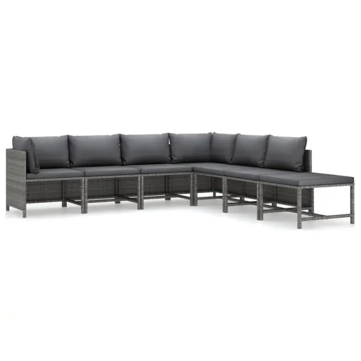vidaXL Set de muebles de jardín 7 pzas y cojines ratán sintético gris - 1