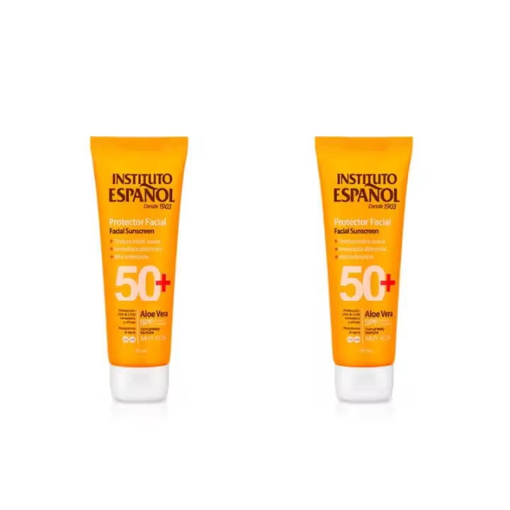 INSTITUTO ESPAÑOL Aloe Vera Piel Sensible Protector Facial SPF 50+  Pack de 2 x 75 ml - 1