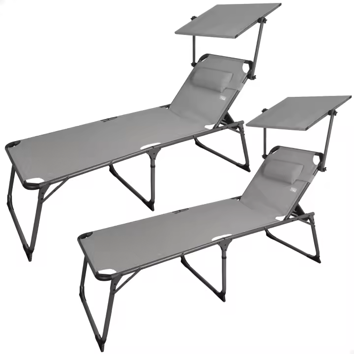 Pack 2 tumbonas plegables playa altura XL c/parasol y cojín gris Aktive - 1