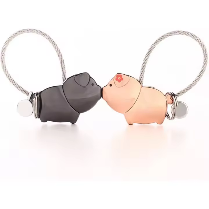 -1 par de colgantes de collar with Boca magnética, regalo Dulce para San Valentín, Navidad, Boda, aleación de zinc (Bright Negro + Pink Gold) - 1
