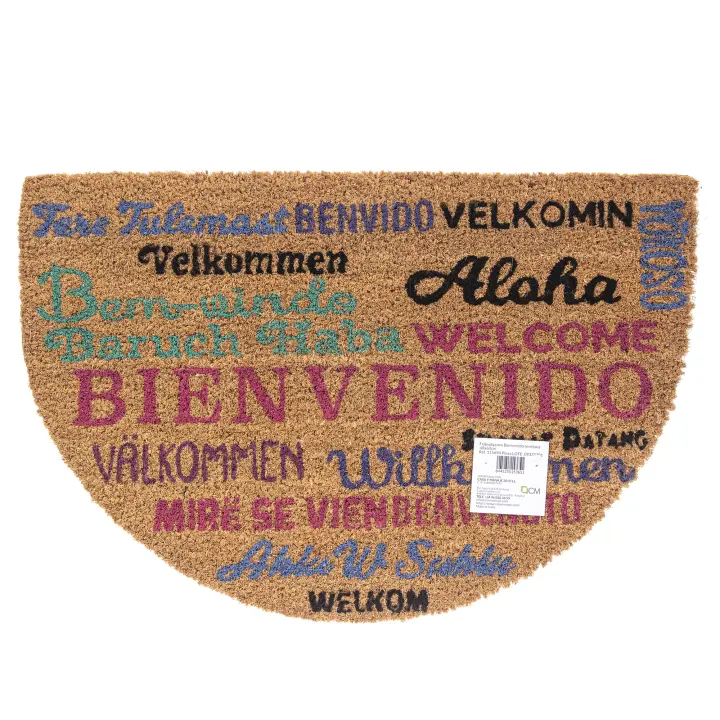 CM - Felpudo de Coco Natural con Base Antideslizante, Absorbente para la entrada de casa, Ideal para Puerta Exterior o Pasillo. Bienvenido en varios idiomas. 3 tamaños disponibles - 1