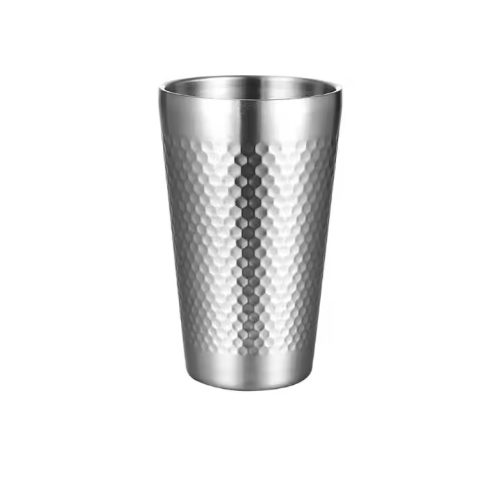 Taza De Cerveza De Acero Inoxidable Con Textura Hamaca Doble Capa Para Bebidas Frías Y Agua Anti-caída Estilo Industrial - 1