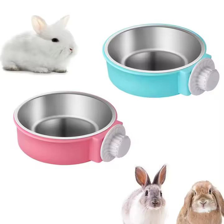 Juego de cuencos para conejos, comedero para conejos, jaula para animales pequeños y cuenco de agua colgante, acero inoxidable, adecuado para conejos, chinchillas, cobayas y hámster - 1