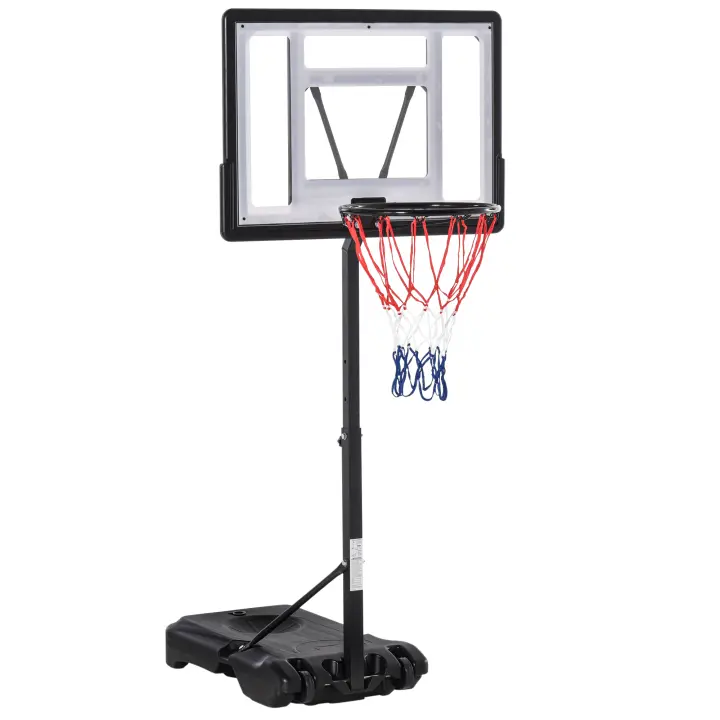HOMCOM Canasta de baloncesto para exteriores para tablero de piscina, base de lastre con ruedas, altura del aro ajustable de 1,1 a 1,3 m, color negro y blanco - 1