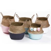 Cesta De Almacenamiento Tejida De Hierba De Mar Natural Hecha a Mano Plegable Para Ropa Y Lavandería Cesta De Paja De Resina Rattan Con Flor Bolsa De Playa - details 0