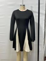 Vestido De Mujer Largo Con Manga Para Primavera Y Verano Estilo Casual Patchwork A-Line Negro Cuello Redondo Vestidos De Verano Mujer - details 7