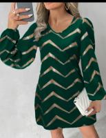Nuevo Vestido Largo De Moda Para Mujer Con Cuello U Y Mangas En Burbuja De Talla Rodilla Para Otoño E Invierno Casual - details 1