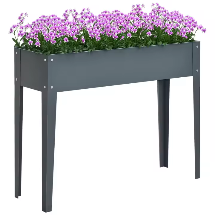 Outsunny Huerto Urbano Elevado en Jardín Terraza Jardinera Elevada Rectangular Mesa de Cultivo para Plantas Verduras y Flores con 3 Orificios de Drenaje 100x30x80 cm Gris - 1