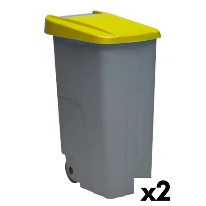 Cubo de Basura con Ruedas Denox 85 L Amarillo 58 x 41 x 76 cm - 1