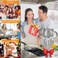 Juego De Utensilios De Cocina 5 Piezas Acero Inoxidable Cuchara Y Espátula Con Mango Ergonómico Resistentes Al Lavado - details 5